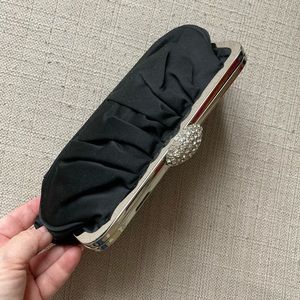 Aldo Black Satin Clutch, Removable Silver Tone Chain, Rhinestone, Satin Lining